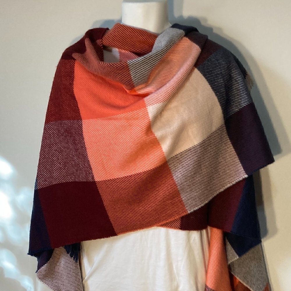 Old Navy Multi color block plaid large scarf Academia Timeless Heritage Ranch